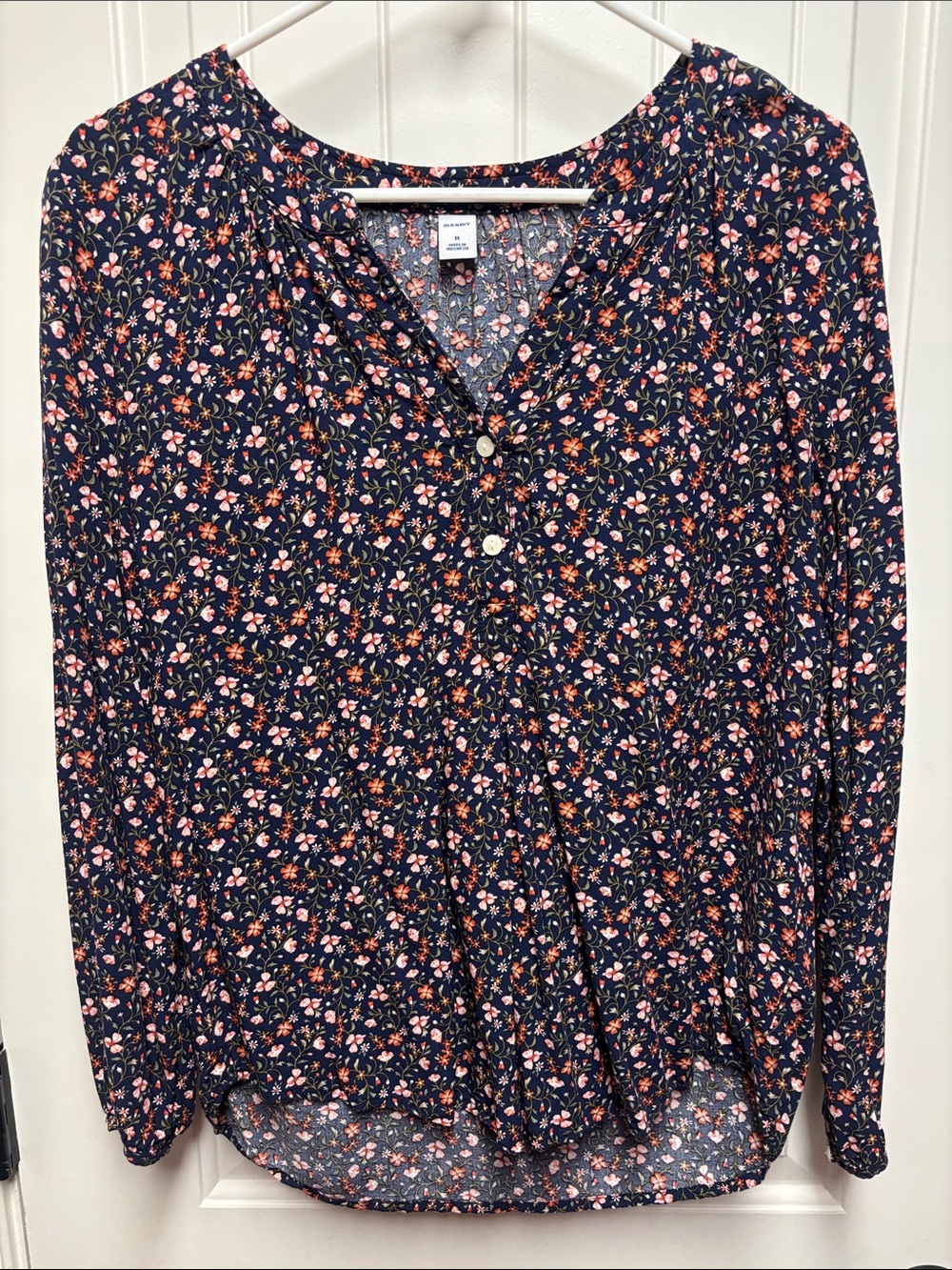 Women's Navy Floral Button-Front Blouse